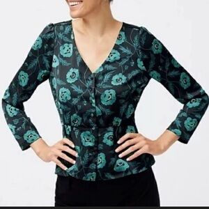 J.Crew Floral V-Neck Satin Crepe button-up long-sleeve Women's Top